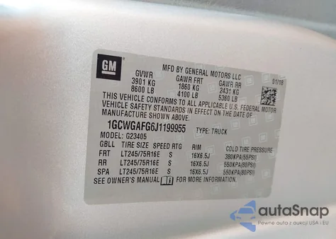 2018 Chevrolet Express 2500 Work Van из США, поврежденный, VIN 1GCWGAFG6J1199955